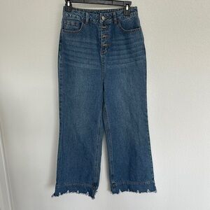 Anthropologie English Factory Wide Leg Flare Button Down Jeans Size S